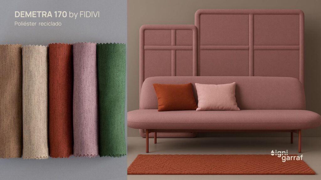 DEMETRA: Tejido 100% poliéster reciclado, con una paleta de 38 colores; y DEMETRA 170: con16 colores